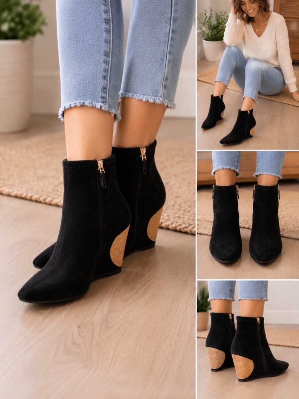Tory Burch Patos Wedge Boots 10.5 NIB Black Suede Gold Heel Designer Luxury